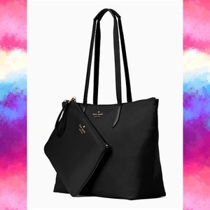 2 Piece Kate Spade Packable Black Tote Bag with Wristlet